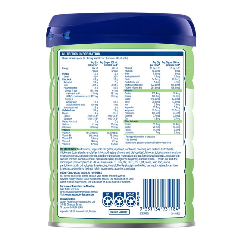 Novalac Allergy Rice Based Toddler Drink 12 Months + 800g