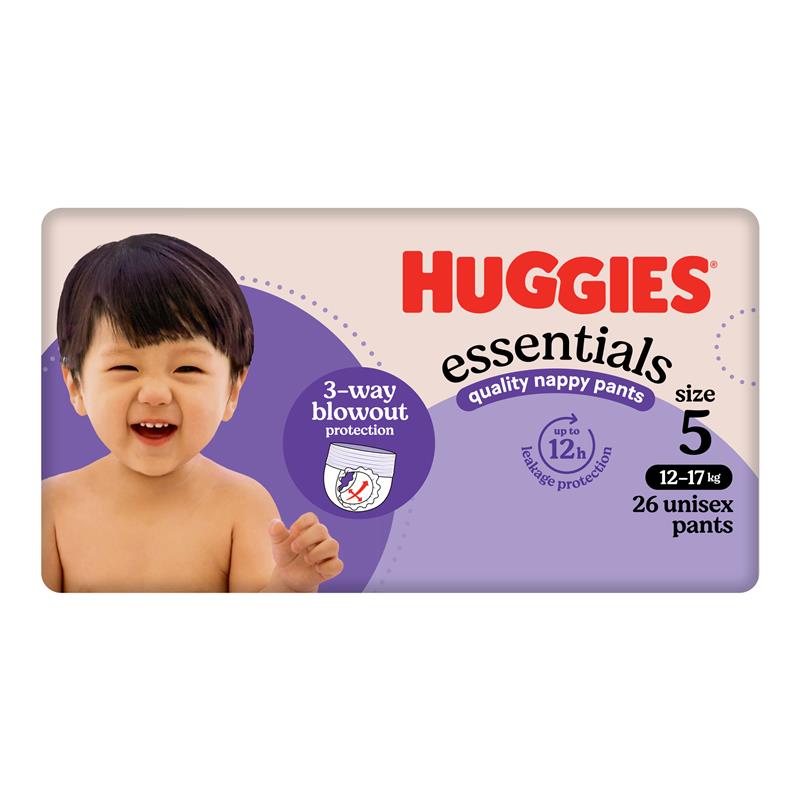 Huggies Essentials Nappy Pants Size 5 (12-17kg) 26 Pack