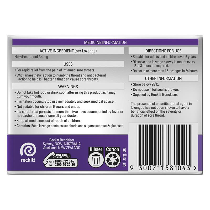 Strepsils Extra Blackcurrant Fast Numbing Sore Throat Pain Relief with Anaesthetic Lozenges 36pk