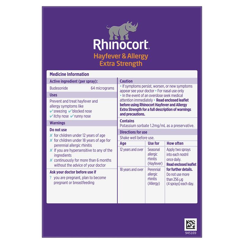 Rhinocort Extra Strength Hayfever & Allergy Nasal Spray 120 Sprays x 2 Pack