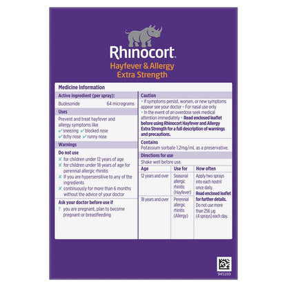 Rhinocort Extra Strength Hayfever & Allergy Nasal Spray 120 Sprays x 2 Pack