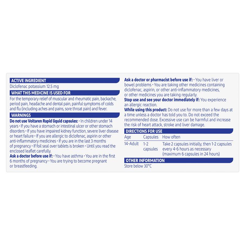 Voltaren Rapid 12.5mg Pain Relief Liquid Capsules 20