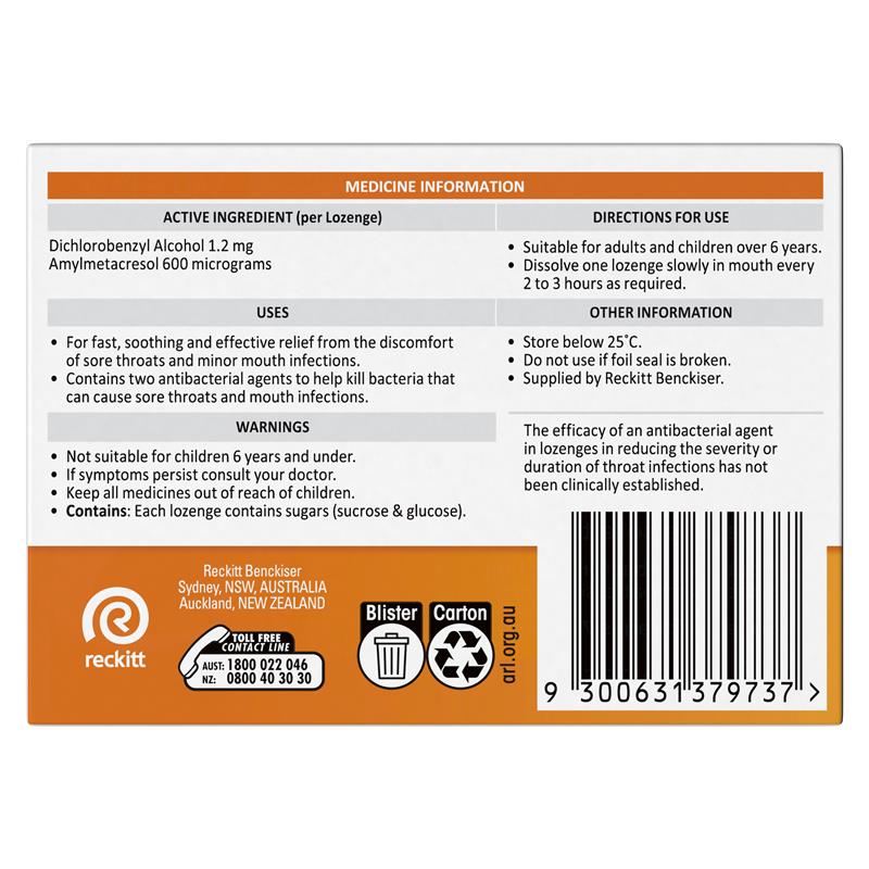 Strepsils Soothing Lozenges Orange 36pk Sore Throat Double Antibacterial