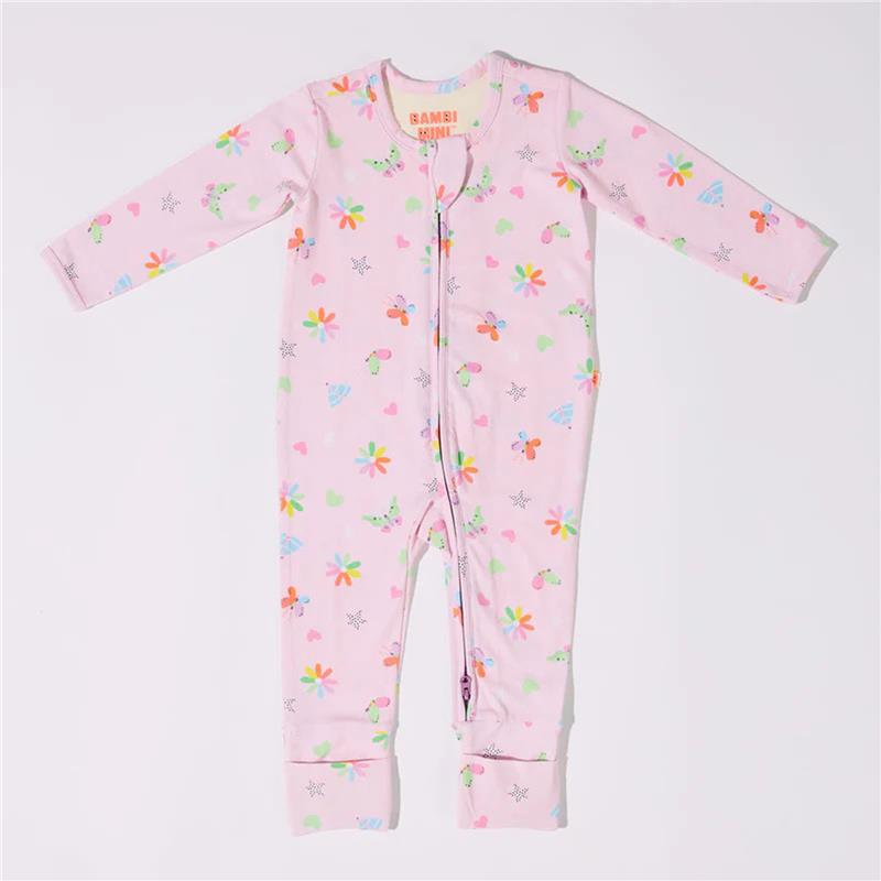 Bambi Mini Co. Wrigglesuit 6-12 Months (with Grippy Feet) Pink Festival Bloom