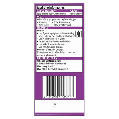 Telfast 60mg 20 Tablets