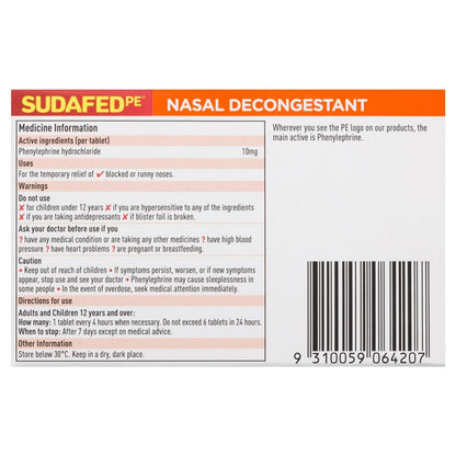 Sudafed PE Nasal Decongestant Tablets 24 Pack