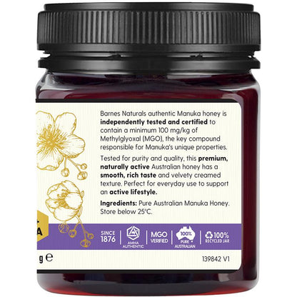 Barnes Naturals Australian Manuka Honey 250g MGO 100+