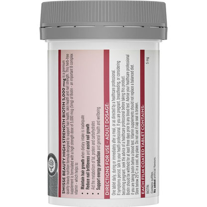Swisse Beauty High Strength Biotin 5000mcg 100 Tablets