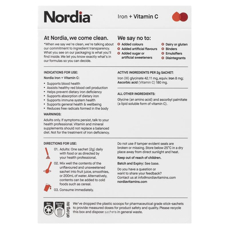 Nordia Iron + Vitamin C Unflavoured Powder 28 Sachets - GimmeNow