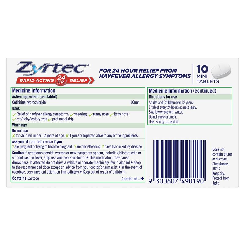Zyrtec 10mg 10 Tablets