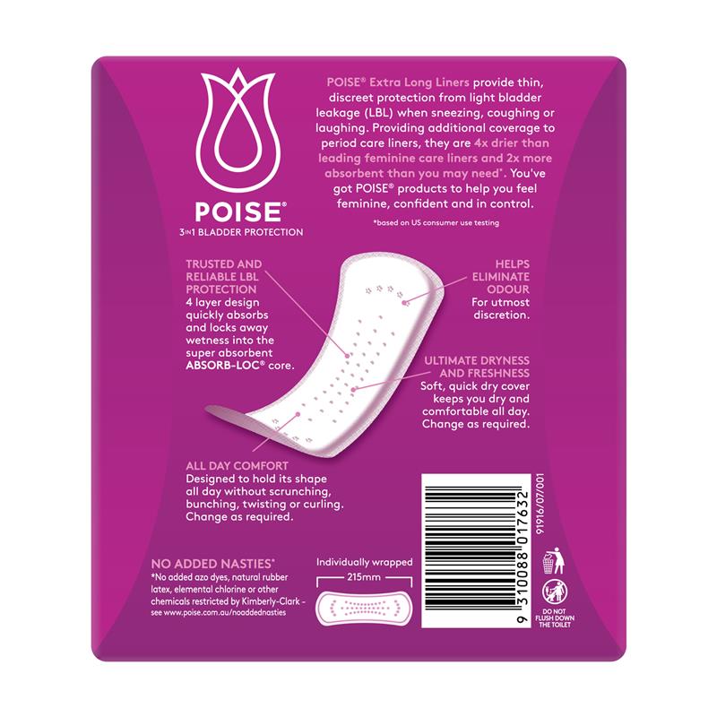 Poise Incontinence Liners Extra Long 44 Pack