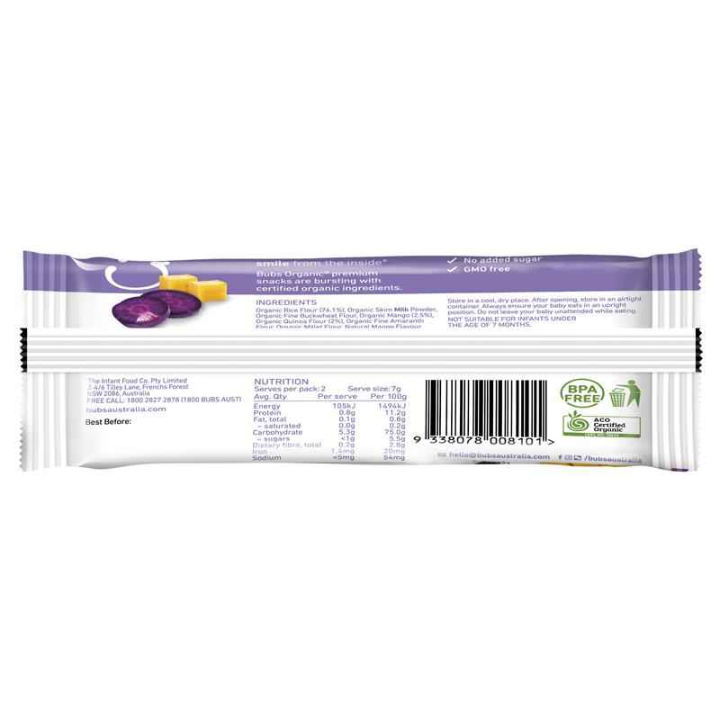 Bubs Organic Smiley Squares Mango & Purple Carrot 7 Months+ 14g