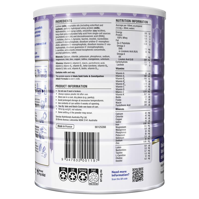 Alula Gold Delicateeze Infant Formula 0-12 Months 850g