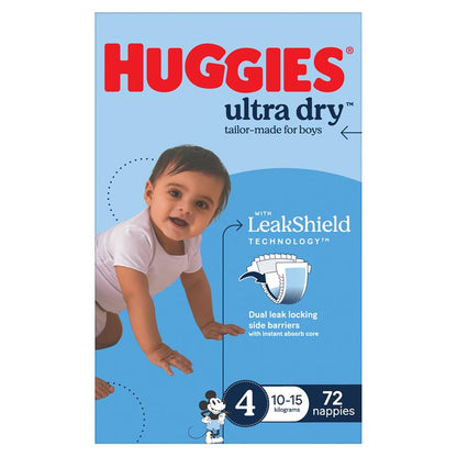 Huggies Ultra Dry Nappies Boys Size 4 (10-15kg) 72 Pack