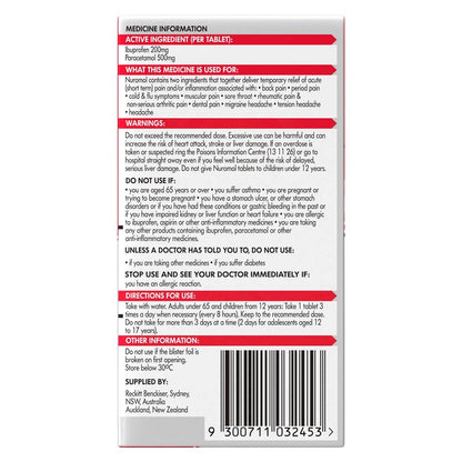 Nuromol Strong Pain Relief Tablets 12 pack Ibuprofen 200mg Paracetamol 500mg