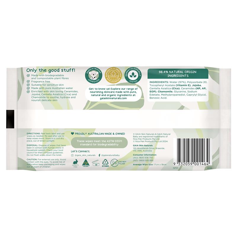 GAIA Biodegradable Water Wipes 20 Pack