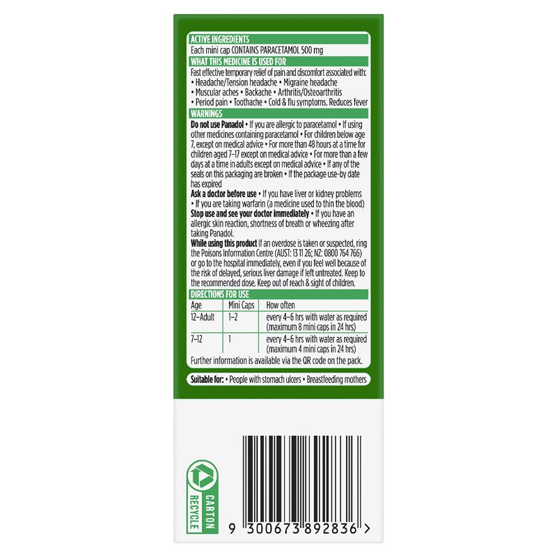 Panadol Paracetamol Pain Relief Mini Capsules 48 Capsules