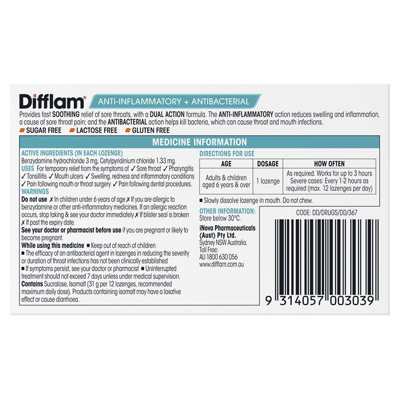 Difflam Sore Throat Sugar Free Orange 16 Lozenges