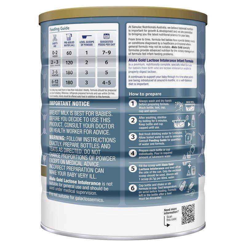 Alula Gold Lactose Intolerance Infant Formula 0-12 Months 900g