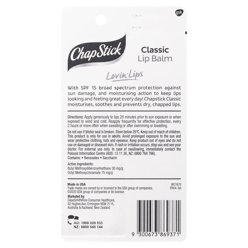 Chapstick Lip Balm Classic SPF 15+