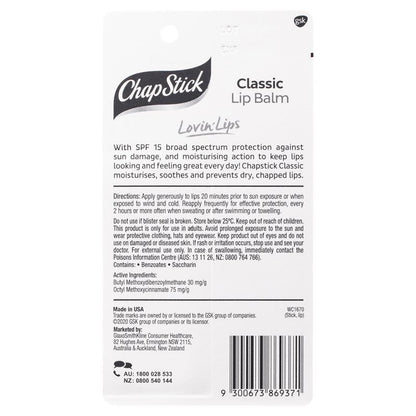 Chapstick Lip Balm Classic SPF 15+