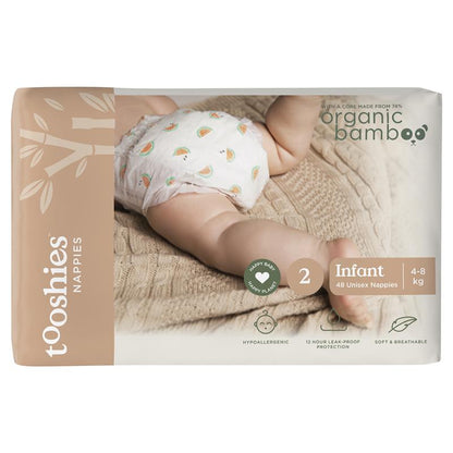 Tooshies Eco Nappies with Organic Bamboo Size 2 Infant 4-8kg, 48 Pack