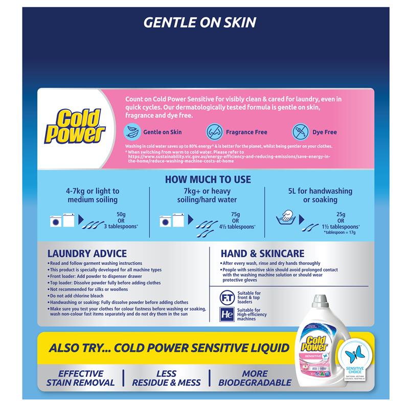 Cold Power Sensitive Pure Clean Laundry Detergent Powder 2kg