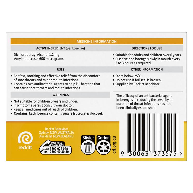 Strepsils Throat Lozenges Soothing Honey & Lemon 36 Pack