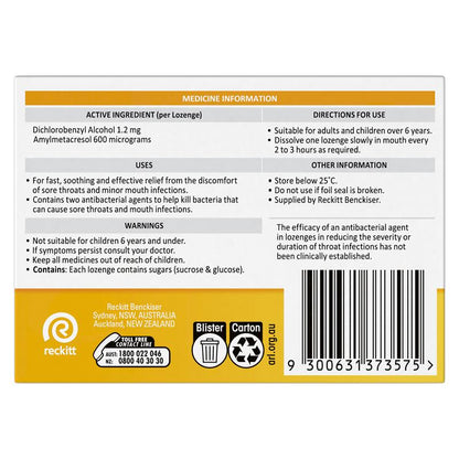 Strepsils Throat Lozenges Soothing Honey & Lemon 36 Pack