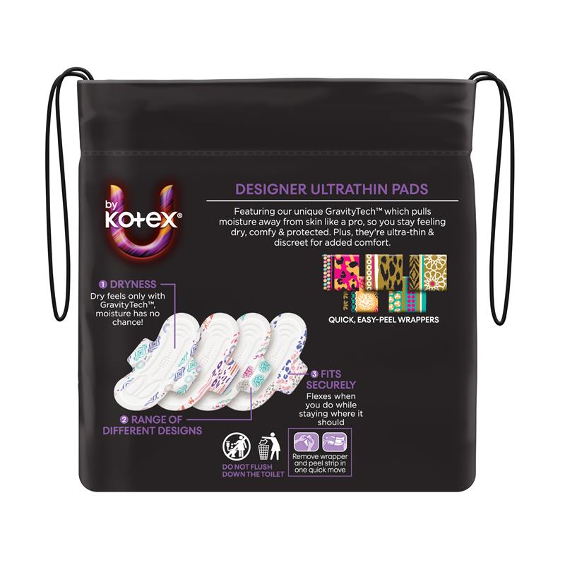 U by Kotex Designer Ultrathin Pads Regular with Wings 22 Pack