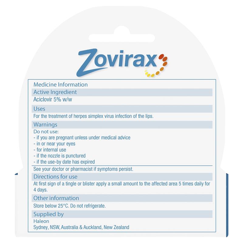Zovirax Cold Sore Cream Tube 2g