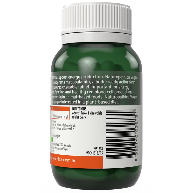 Naturopathica Vegan Active B12 60 Chewable Tablets