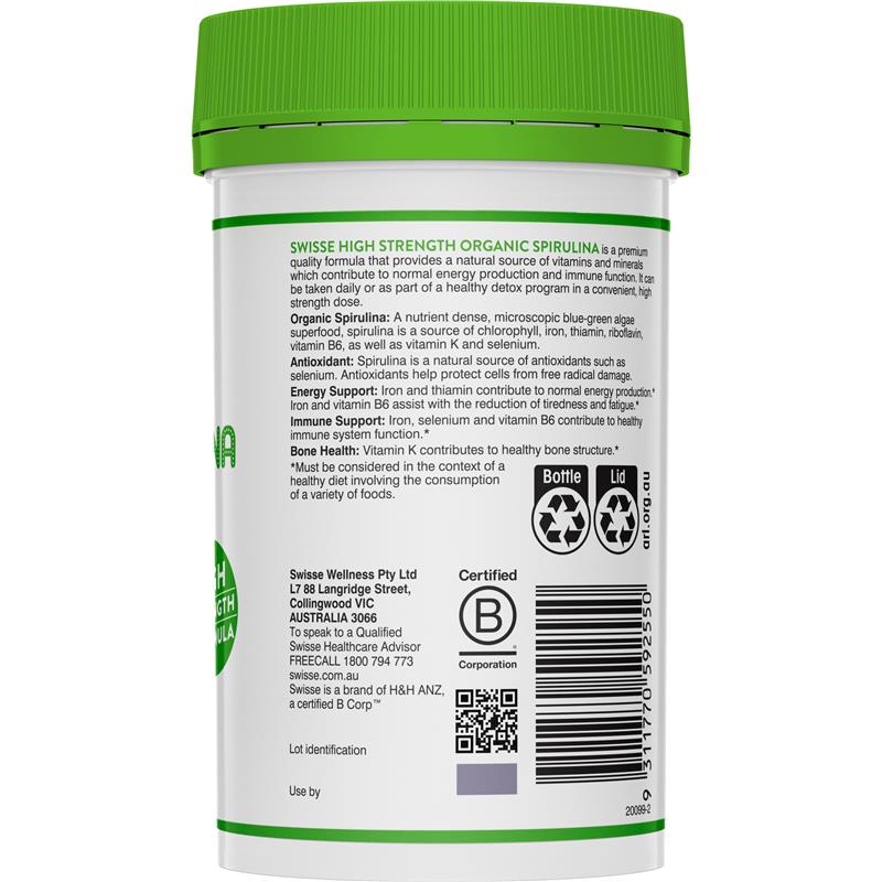 Swisse Organic Spirulina 1000mg 200 Tablets