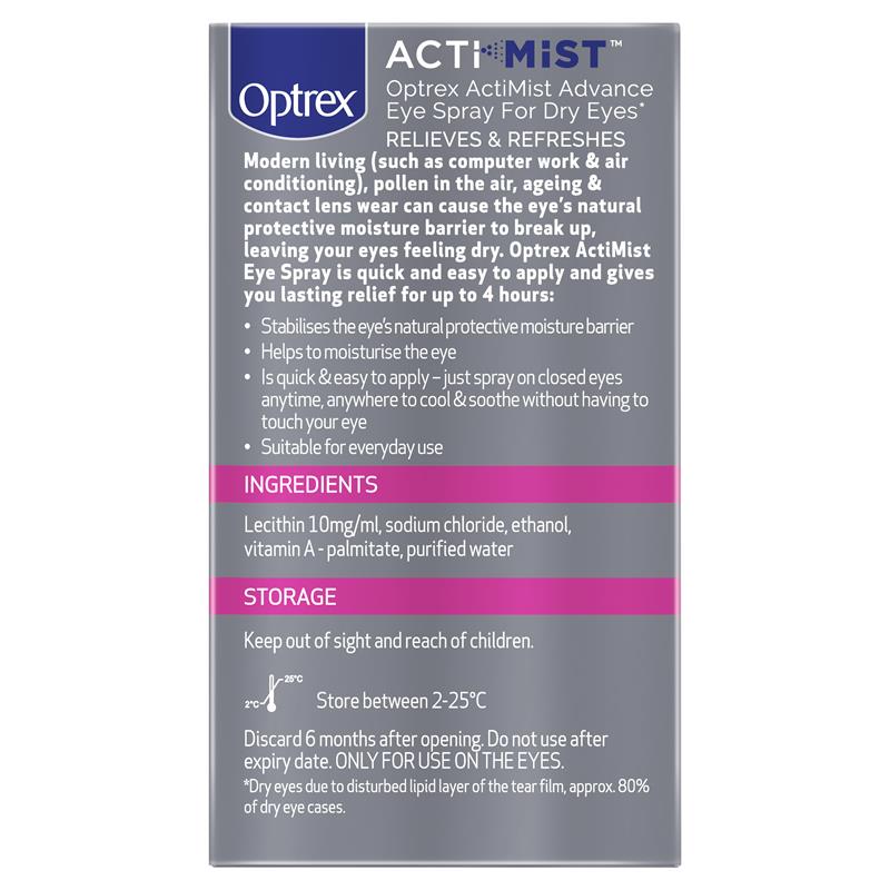Optrex Advance Actimist Preservative Free Dry Eye Spray 10ml