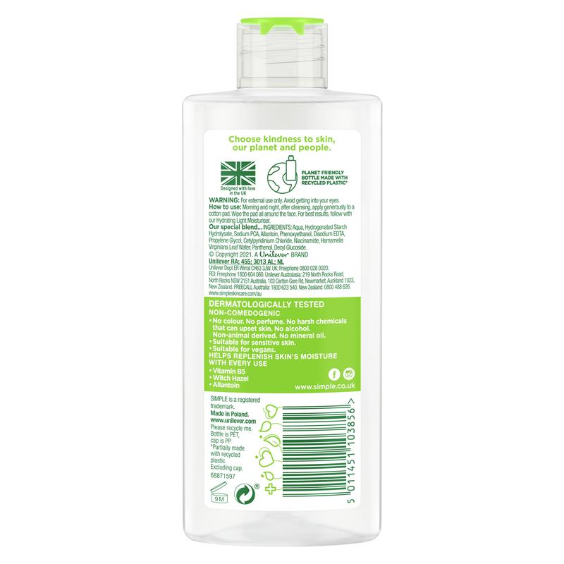 Simple Kind To Skin Facial Toner Soothing 200ml