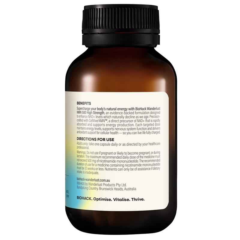 BioHack Wanderlust NMN 500 High Strength 30 Capsules