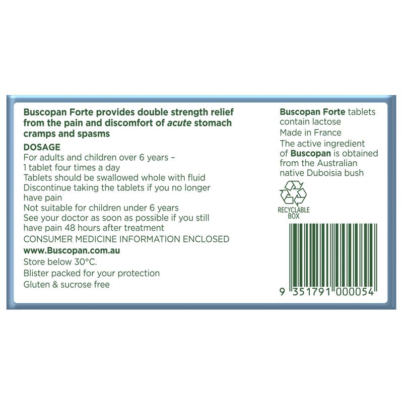 Buscopan Forte Stomach Cramps Pain Relief 20mg Tablets 10 Pack