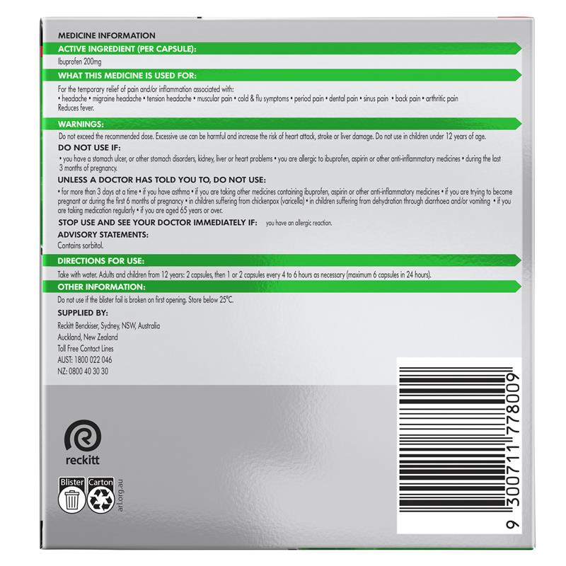 Nurofen Zavance Fast Pain Relief Liquid Capsules 200mg Ibuprofen 100 Pack