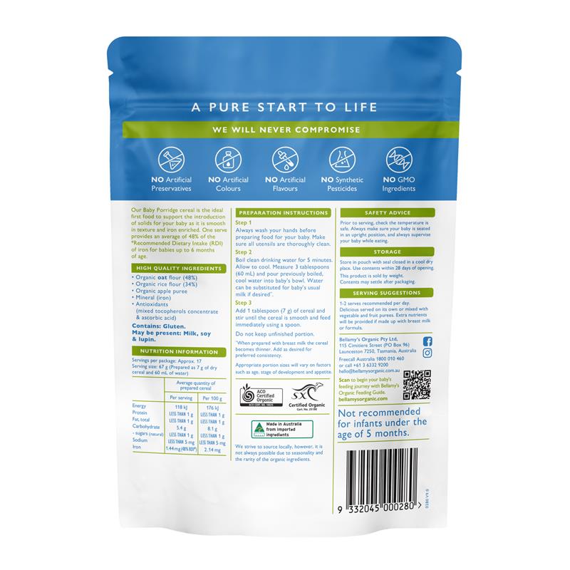 Bellamy's Organic Baby Porridge 125g