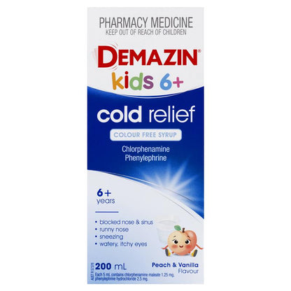 Demazin Kids 6+ Cold Relief Colour Free Syrup 200ml