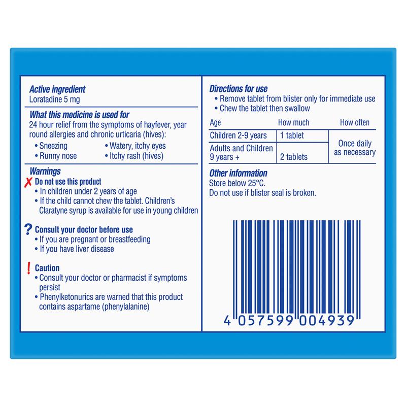 Children's Claratyne Allergy & Hayfever Relief Antihistamine For Kids Grape Chewable Tablets 30 pack