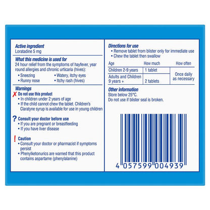 Children's Claratyne Allergy & Hayfever Relief Antihistamine For Kids Grape Chewable Tablets 30 pack