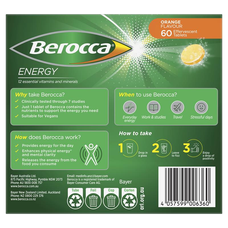Berocca Energy Orange 60 Effervescent Tablets Exclusive Size - GimmeNow