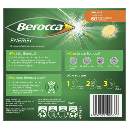 Berocca Energy Orange 60 Effervescent Tablets Exclusive Size - GimmeNow