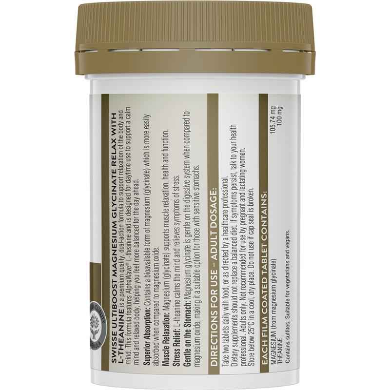 Swisse Ultiboost Magnesium Glycinate Relax + L-Theanine Day 60 Tablets