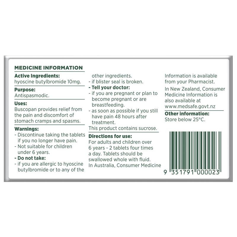 Buscopan Stomach Cramps Pain Relief 10mg Tablets 20 Pack