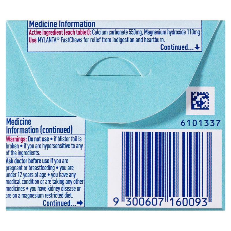 Mylanta 2Go Antacid FastChews Tablets Mint 8 Pack