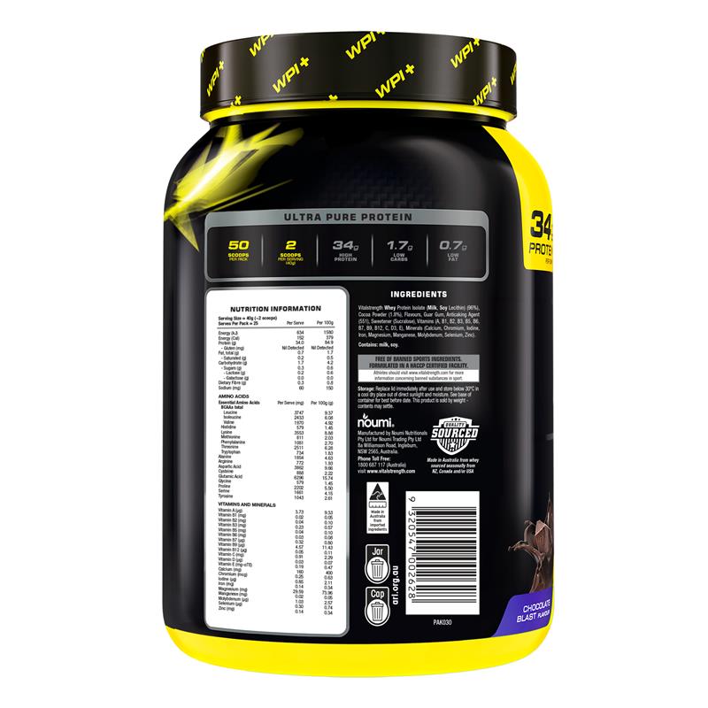 Vital Strength WPI Plus 100 Whey Protein Isolate Chocolate 1Kg