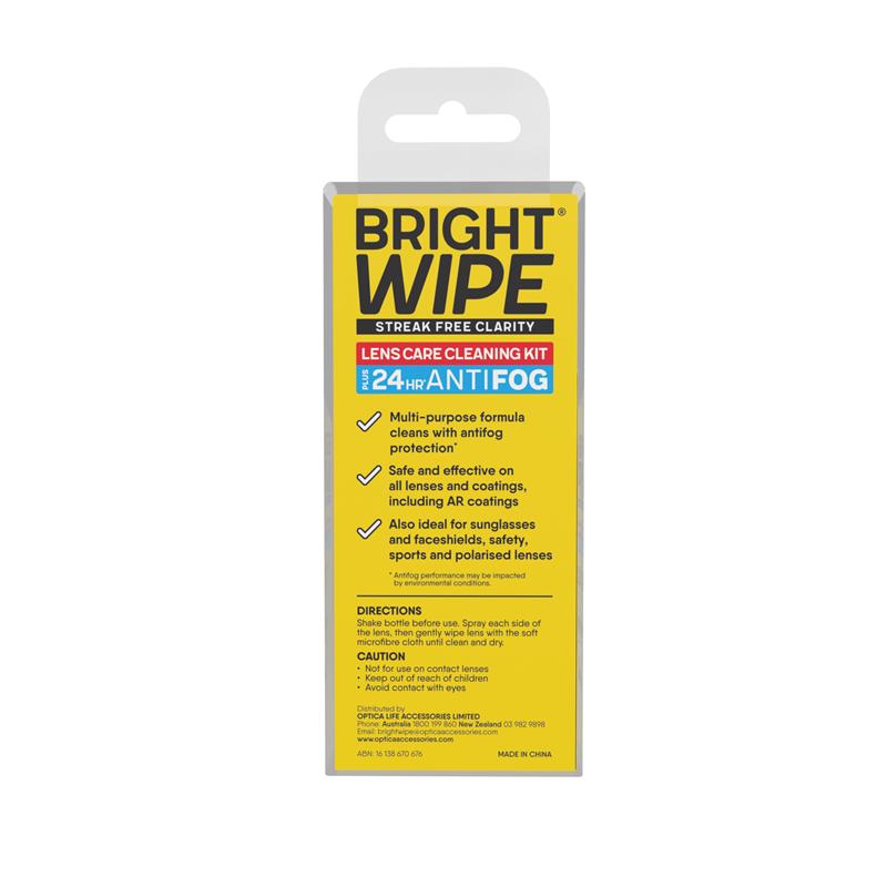 BrightWipe Antifog Lens Spray 30ml with Microfibre Cloth