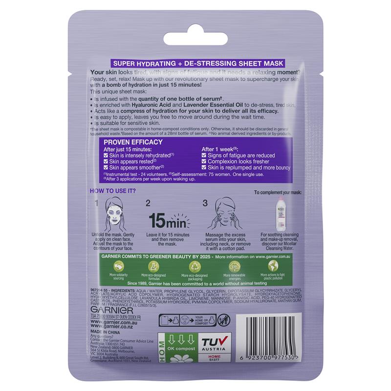 Garnier Hydra Bomb Hyaluronic Acid + Lavender Sheet Mask